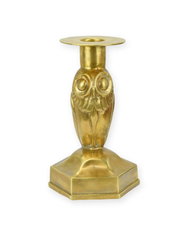 Bronzen art deco uil kandelaar