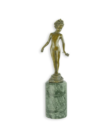 Bronzen meisje met roos beeld
