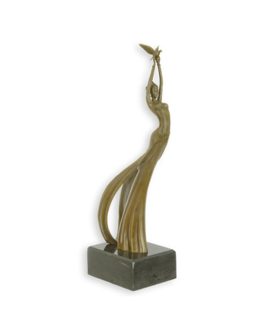 Bronzen beeld dame met duif bruine patina
