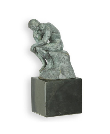 Bronzen denker beeld groene afwerking