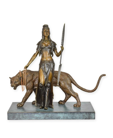 Bronzen vrouw met tijger beeld