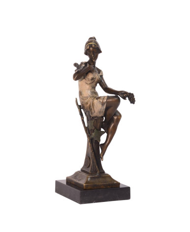 Bronzen art nouveau zittende dame beeld