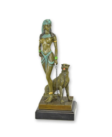 Bronzen Cleopatra beeld met panter Bronzen Cleopatra beeld met panter