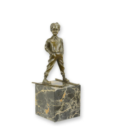Bronzen skiër jongen beeld