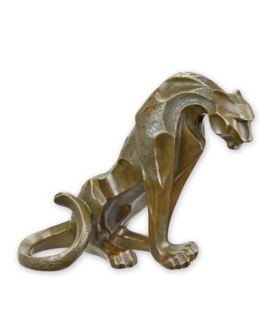 Bronzen beeld van een zittende jaguar