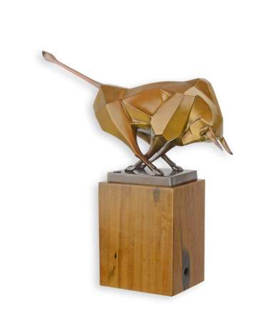 Cubistisch bronzen beeld van stier gemonteerd op houten basis