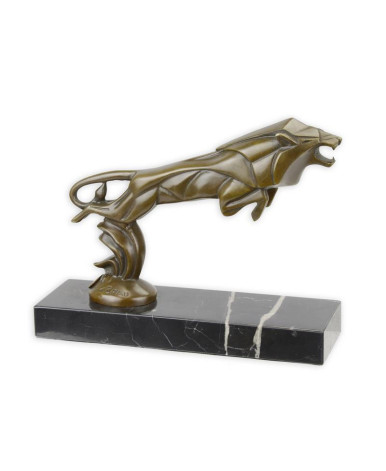 Bronzen auto mascotte beeld van springende leeuw