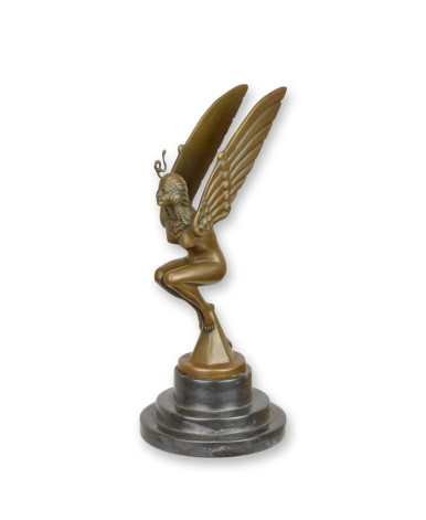 Bronzen art deco gevleugelde vrouw auto mascotte beeld