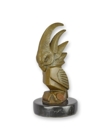 Bronzen art deco kaketoe auto mascotte beeld