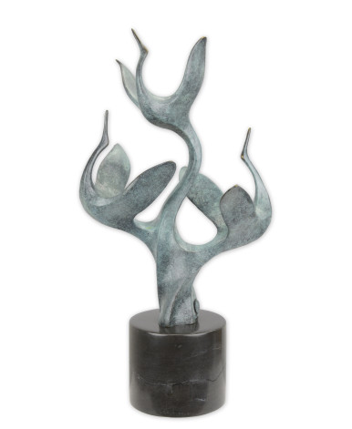 Bronzen beeld groep kraanvogels