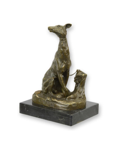 Bronzen beeld van een zittende windhond Bronzen beeld van een zittende windhond