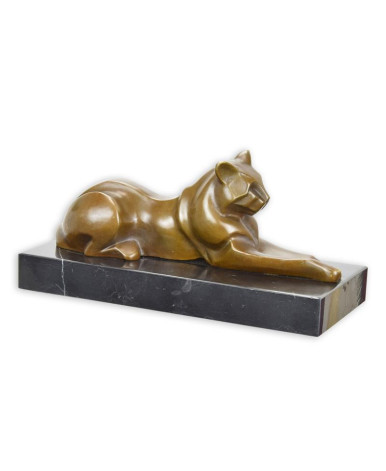 Bronzen beeld van een liggende kat