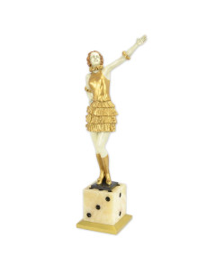 Bronzen dame beeld op dobbelsteen voet