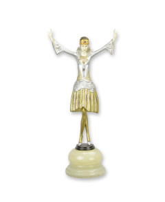 Bronzen turban danser beeld op jade voet