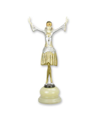 Bronzen turban danser beeld op jade voet