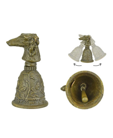 Bronzen tafelbel met barzoi hondenkop handgreep