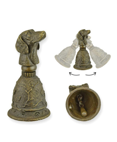 Bronzen tafelbel met hondenhoofd handgreep