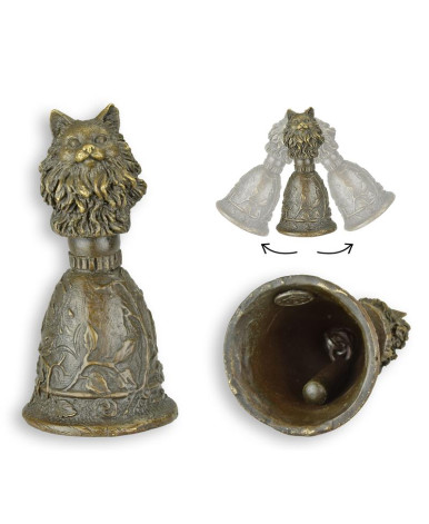 Bronzen tafelbel met kattenkop handgreep