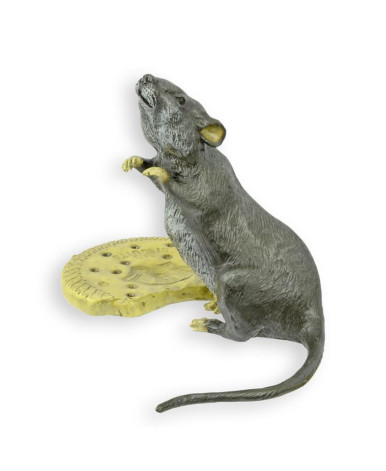 Bronzen muis beeld met koekje
