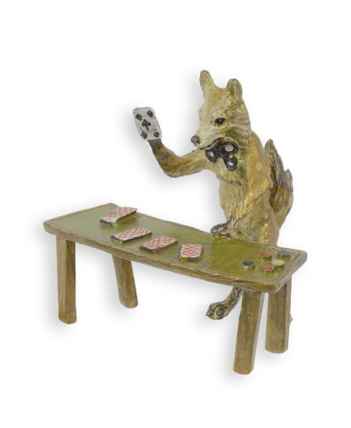 Bronzen vos kaartspelend beeld