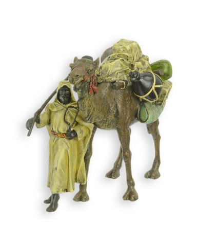Bronzen beeld van dromedaris met gids Bronzen beeld van dromedaris met gids