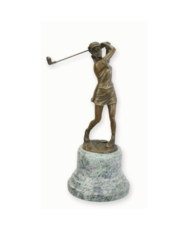 Bronzen dame golfer beeld