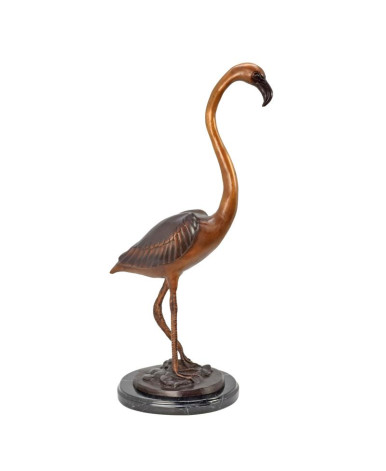 Bronzen beeld van een flamingo op een marmeren voet type 1
