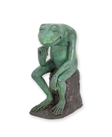 Bronzen beeld van een denkende kikker Bronzen beeld van een denkende kikker