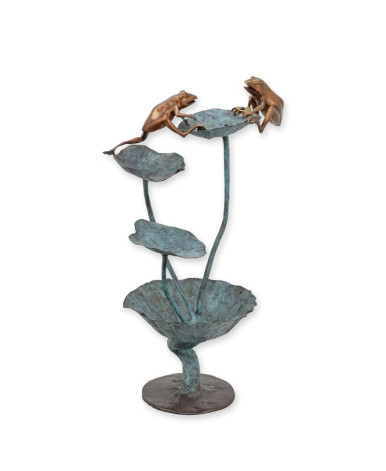 Bronzen kikker beeld met lotusblad