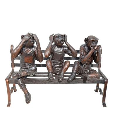 Bronzen beeld van 3 apen op een bank Bronzen beeld van 3 apen op een bank