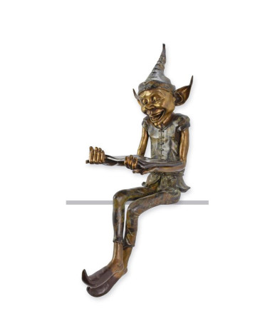 Bronzen beeld zittende kobold met boek