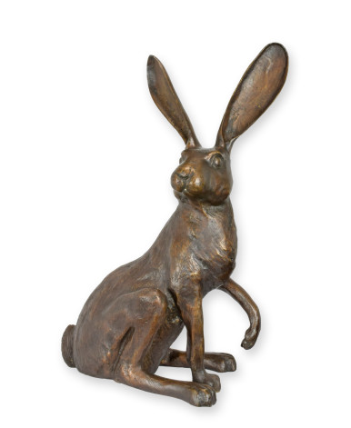 Bronzen zittende hazen beeld Bronzen zittende hazen beeld