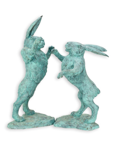 Set van twee bronzen boksende hazen beeld