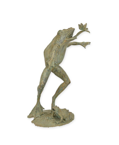 Bronzen kikker beeld met libelle