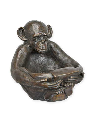 Bronzen chimpansee beeld met kom