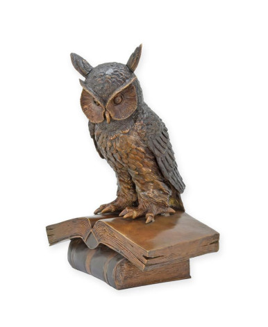 Bronzen wijze uil beeld zittend op boek Bronzen wijze uil beeld zittend op boek