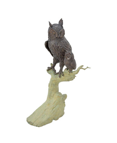 Bronzen beeld van uil met uilskuiken Bronzen beeld van uil met uilskuiken