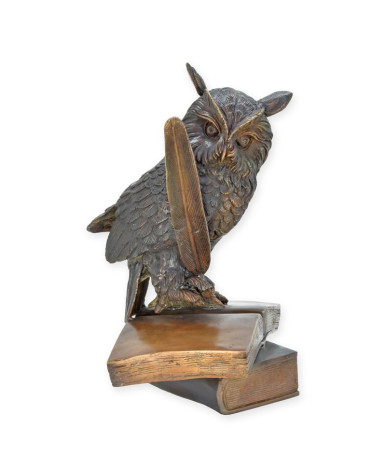 Bronzen wijze uil beeld met boeken