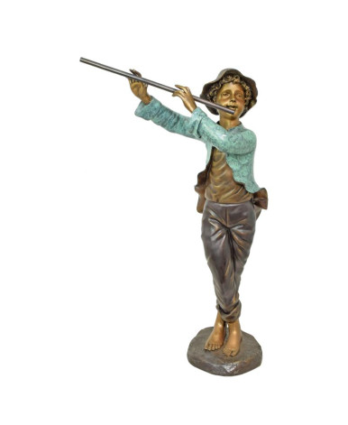 Bronzen jongen speelt fluit beeld