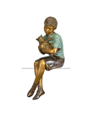 Bronzen beeld van meisje met kat