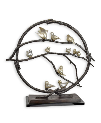 Modern bronzen vogels in boom beeld type 2
