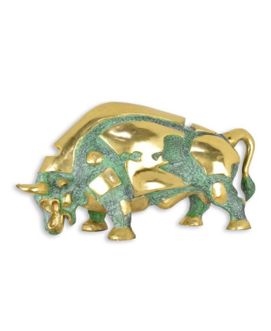 Bronzen beeld van een stier - groen en goud