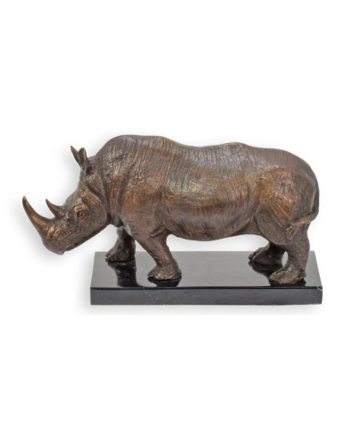 Bronzen beeld van een staande neushoorn op een marmeren voet type 5 Bronzen beeld van een staande neushoorn op een marmeren voet type 5