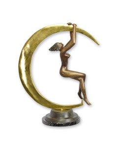 Bronzen beeld vrouwelijk naakt en wassende maan