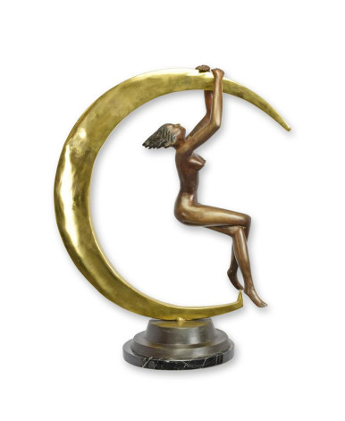 Bronzen beeld vrouwelijk naakt en wassende maan