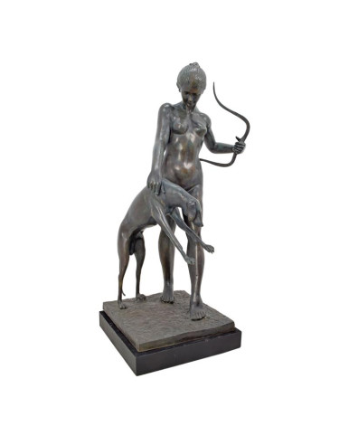 Bronzen beeld Diana met hond