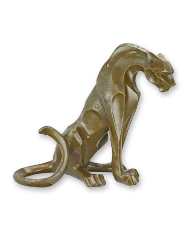 Modern bronzen zittende jaguar beeld