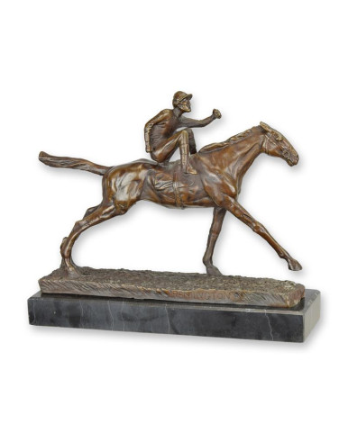 Bronzen beeld van jockey en paard Bronzen beeld van jockey en paard