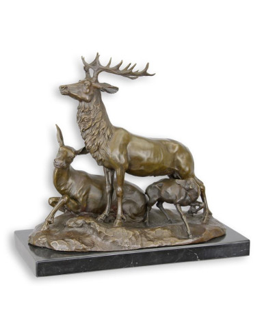 Bronzen beeld van een hertenfamilie