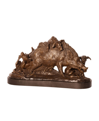 Bronzen groep van honden die een wild zwijn aanvallen Bronzen groep van honden die een wild zwijn aanvallen